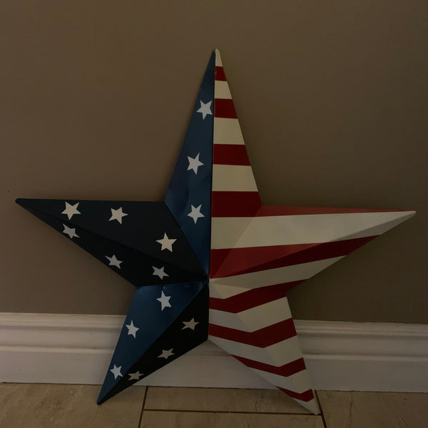 12",16",24",30",36" USA AMERICAN FLAG STAR STYLE#9 RED WHITE & BLUE METAL BARN STAR METAL WALL ART HANDMADE