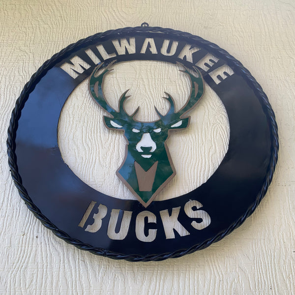 24" MILWAUKEE BUCKS WIDE BAND DISC STYLE METAL CUSTOM VINTAGE CRAFT TEAM SPORTS SIGN HANDMADE