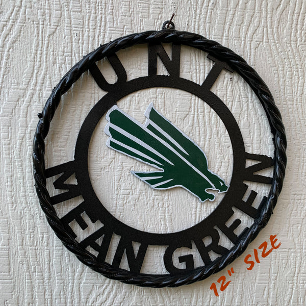 12" UNT MEAN GREEN CUSTOM METAL VINTAGE CRAFT TEAM SIGN WESTERN HOME DECOR HANDMADE