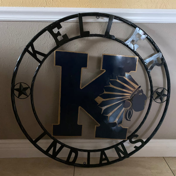 KELLER INDIANS CUSTOM VINTAGE METAL CRAFT WALL ART TEAM SIGN WESTERN HOME DECOR NEW