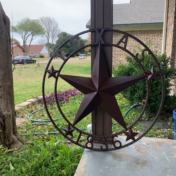 36" TEXAS 1836 BROWN BARN STAR METAL ART WESTERN HOME DECOR VINTAGE RUSTIC CRAFT ART