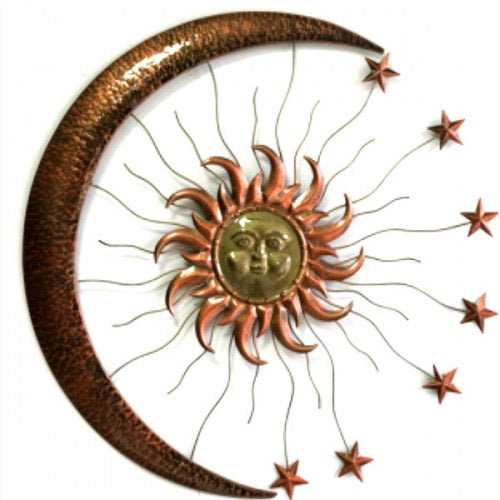 36" SUN MOON STARS METAL WALL DECOR SIGN WESTERN HOME DECOR HANDMADE DARK COPPER & GOLD NEW #EH12193