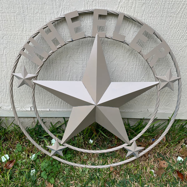 LOPEZ CUSTOM STAR NAME BARN METAL STAR 3d TWISTED ROPE RING WESTERN HOME DECOR RUSTIC  BRONZE HANDMADE 24",32",34",36",40",42",44",46",50"