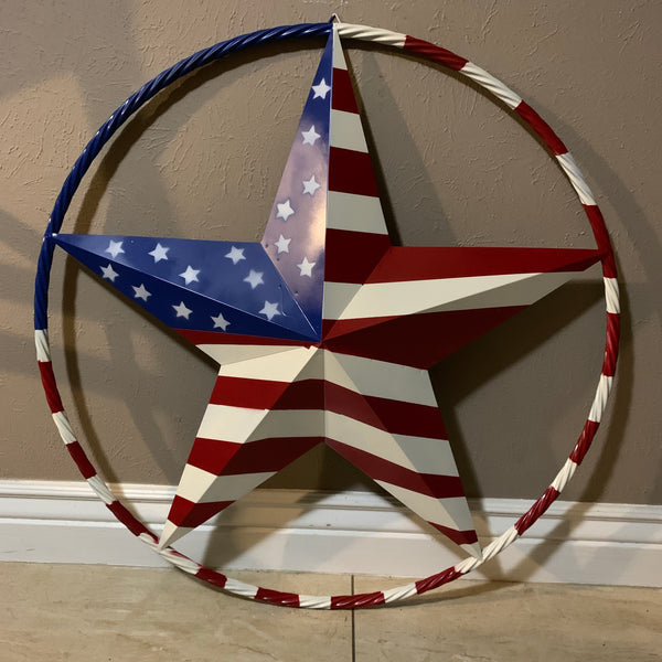 USA AMERICANA FLAG STAR METAL RED WHT BLUE STAR WESTERN HOME DECOR HANDMADE 12",16",24",32"36",38",40",48"