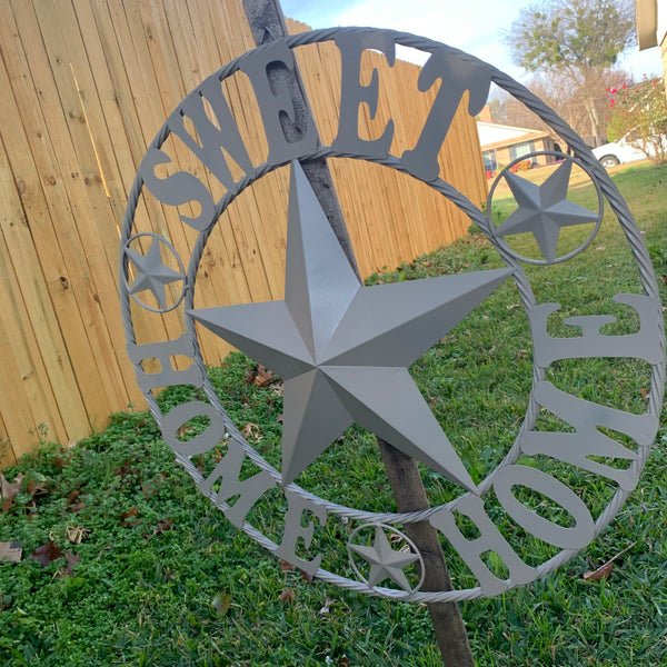 HOME SWEET HOME RUSTIC BEIGE METAL BARN STAR LONE STAR WALL ART WESTERN HOME DECOR HANDMADE NEW #EH10588