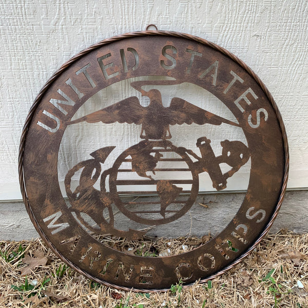 #EH10851 24" UNITED STATES MARINE CORPS MILITARY LASERCUT METAL WALL ART SIGN WESTERN HOME DECOR HANDMADE BRONZE