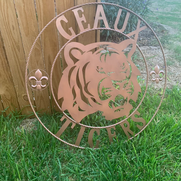 12",18", 24", 32", 36" GEAUX TIGERS HAMMERED COPPER CUSTOM METAL VINTAGE CRAFT SIGN TEAM HANDMADE