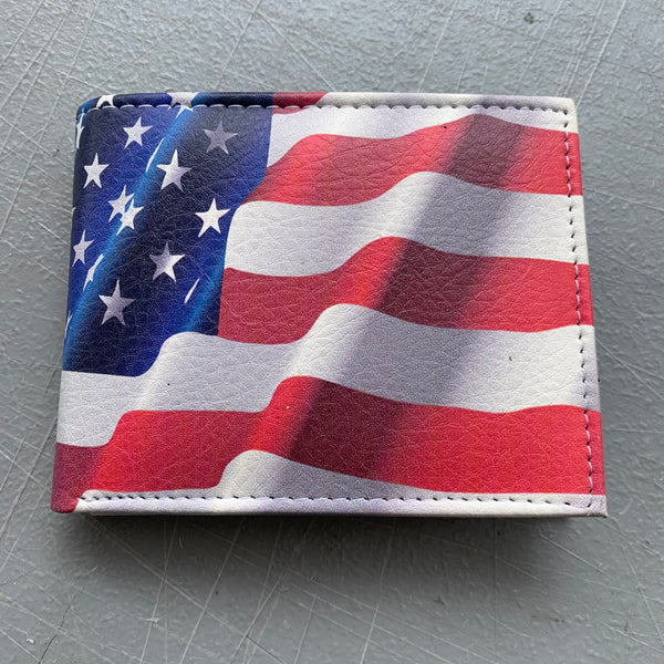 4.25" x 3.75" USA FLAG AMERICANA WALLET LEATHER BIFOLD WALLET NEW-- FREE SHIPPING