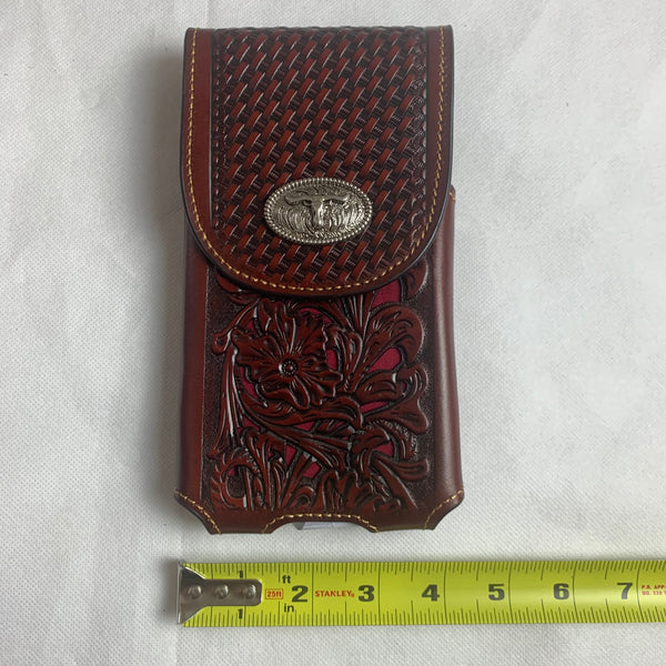 #LG2002 7.5" LONGHORN COFFEE BROWN LEATHER POUCH EXTRA LARGE  BELT LOOP HOLSTER CELL PHONE CASE UNIVERSAL OVERSIZE