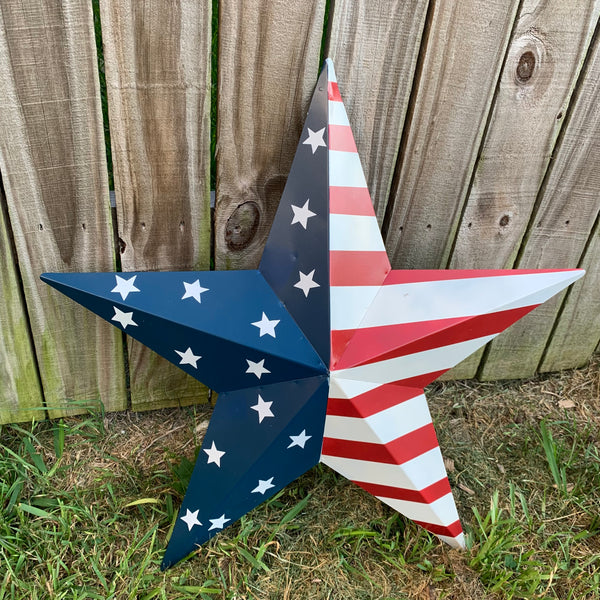 12",16",24",30",36" USA AMERICAN FLAG STAR STYLE#9 RED WHITE & BLUE METAL BARN STAR METAL WALL ART HANDMADE