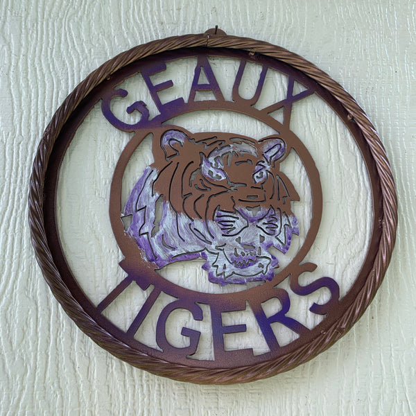 12",18",24",32" GEAUX TIGERS CUSTOM VINTAGE METAL CRAFT TEAM WALL ART HANDMADE