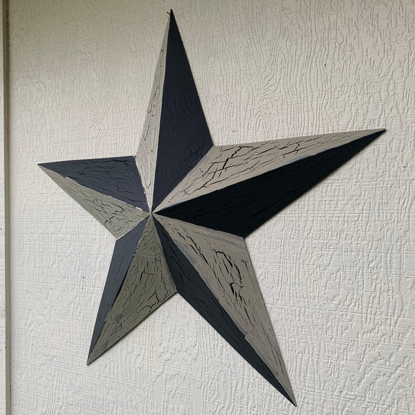 CRACKLE STYLE BEIGE & BLACK METAL BARN STAR METAL WALL ART WESTERN HOME DECOR RUSTIC NEW