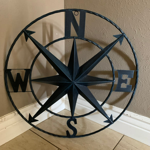 #SI_B8235 COMPASS NAVY BLUE 24" METAL SIGN WESTERN HOME DECOR HANDMADE NEW