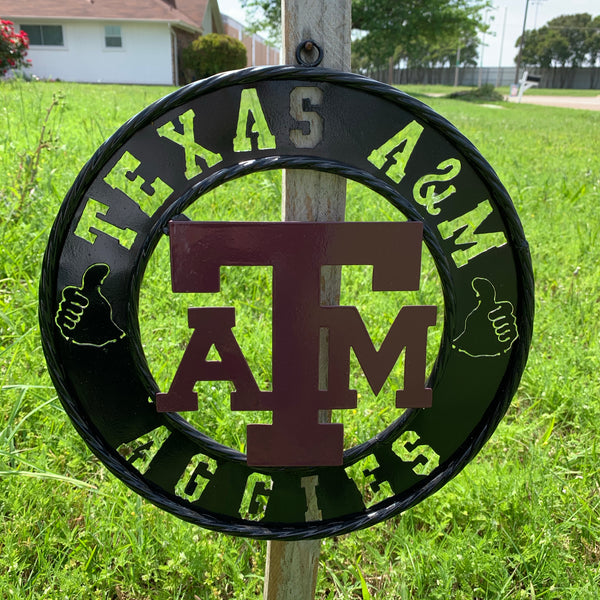 12",18",24",32" TEXAS A&M AGGIES WIDE BAND RING CUSTOM METAL VINTAGE CRAFT TEAM SIGN HANDMADE