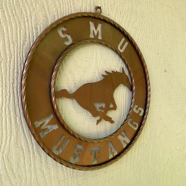 SMU MUSTANGS HAMMERED COPPER METAL CUSTOM VINTAGE CRAFT WALL ART TEAM SIGN HANDMADE