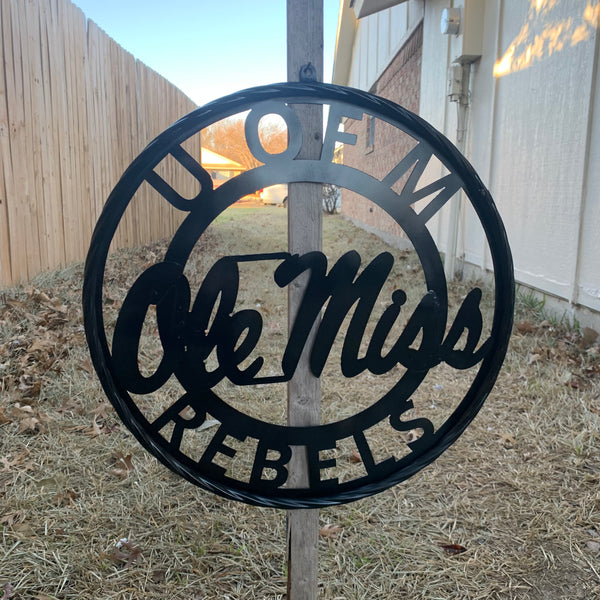 12",18",24",32" OLE MISS REBELS MISSISSIPPI BLACK CUSTOM VINTAGE METAL CRAFT TEAM SIGN HANDMADE RUSTIC BLACK