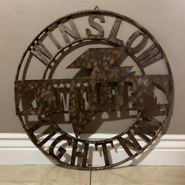 CUSTOM NAME LIGHTNIN HORSE SIGN RAW METAL BARN ROPE RING WESTERN HOME DECOR HANDMADE 24",32",36"