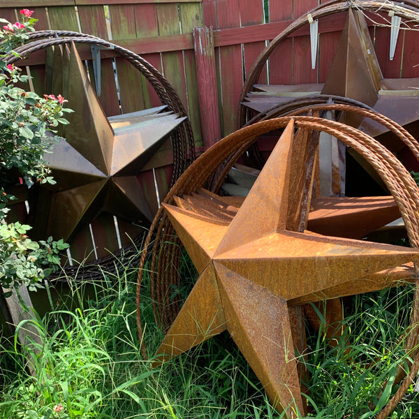 #EH10507 TEXAS GIANT 8,6,5,4 FOOT NATURAL RUSTIC SEALED UNPAINTED LARGE OVERSIZE METAL LONESTAR GENUINE RUST PATINA LONE STAR TWISTED ROPE RING 4,5,6,8 FOOT