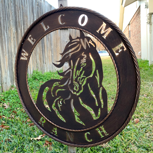 23" WELCOME RANCH HORSE METAL WALL DECOR WESTERN HOME DECOR HANDMADE NEW
