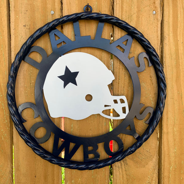 12", 18", 24", 32" DALLAS COWBOYS HELMET SIGN NAVY BLUE & WHITE METAL CUSTOM VINTAGE CRAFT WALL ART TEAM SIGN HANDMADE