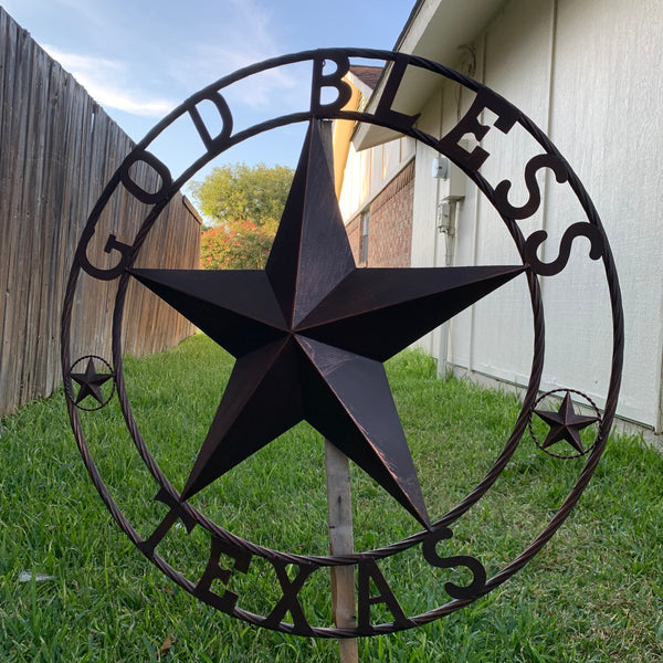 #EH10197 GOD BLESS TEXAS BARN STAR METAL LONESTAR TWISTED ROPE RING WESTERN HOME DECOR HANDMADE NEW