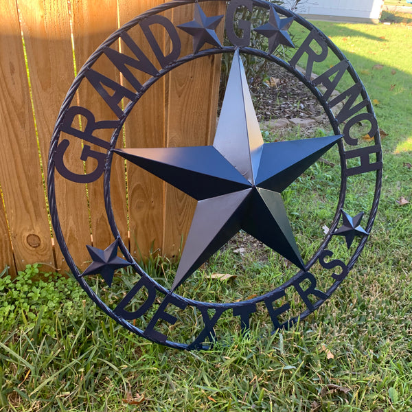 GRAND G RANCH STYLE CUSTOM NAME STAR RUSTIC NAVY BLUE METAL BARN STAR ROPE RING WESTERN HOME DECOR HANDMADE