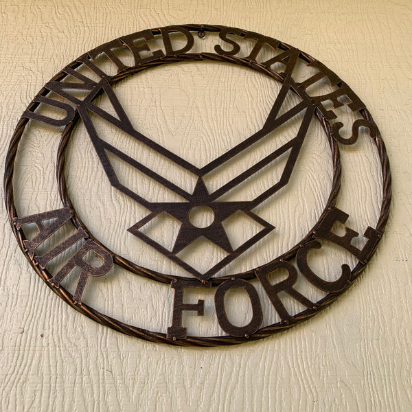 24" US AIR FORCE MILITARY METAL WALL ART WESTERN HOME DECOR AIRFORCE RUSTIC BRONZE