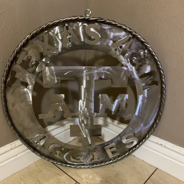 24" TEXAS A&M WIDE BAND RAW METAL CUSTOM VINTAGE CRAFT WALL ART TEAM SIGN HANDMADE