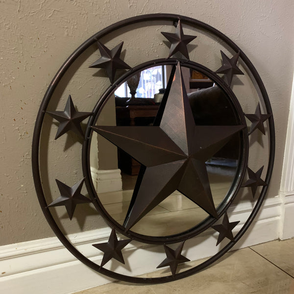 24" MULTI STAR WITH MIRROR METAL ART WESTERN HOME WALL DECOR RUSTIC BROWN NEW HANDMADE