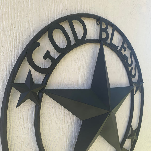 GOD BLESS AMERICA BLACK METAL BARN LONESTAR TWISTED RING METAL ART WESTERN HOME DECOR HANDMADE NEW-#EH10487