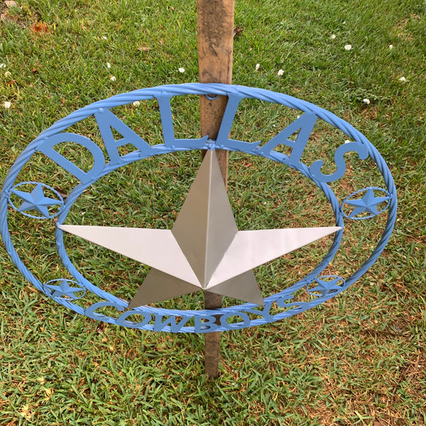 DALLAS COWBOYS LIGHT BLUE & SILVER DECOR METAL ART WESTERN HOME WALL DECOR SIZE:24",32",36",40",42",44",46",50"