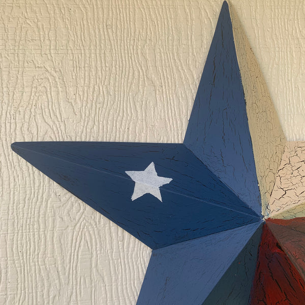 CRACKLE STYLE RED BEIGE & BLUE METAL BARN STAR METAL WALL ART WESTERN HOME DECOR RUSTIC NEW