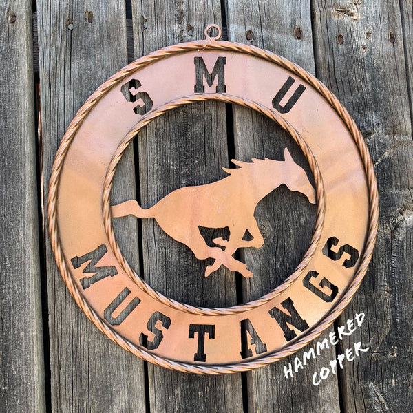 SMU MUSTANGS HAMMERED COPPER METAL CUSTOM VINTAGE CRAFT WALL ART TEAM SIGN HANDMADE