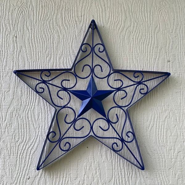 17" SCROLL ART BRIGHT BLUE Barn Star Metal Wall Art Western Home Decor Vintage Rustic Bronze Copper Art New-#A18002