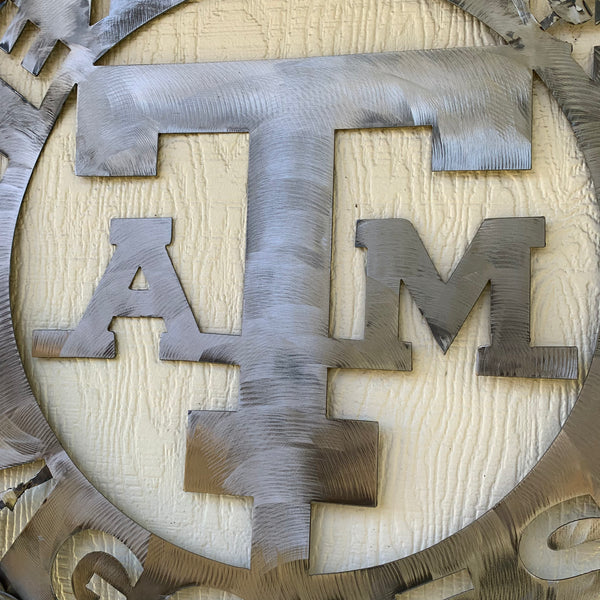 24" TEXAS A&M WIDE BAND RAW METAL CUSTOM VINTAGE CRAFT WALL ART TEAM SIGN HANDMADE