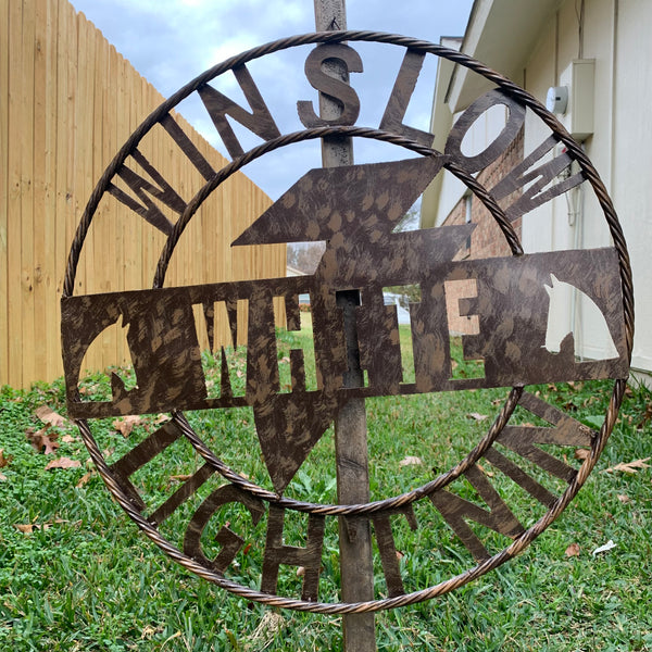 CUSTOM NAME LIGHTNIN HORSE SIGN RAW METAL BARN ROPE RING WESTERN HOME DECOR HANDMADE 24",32",36"