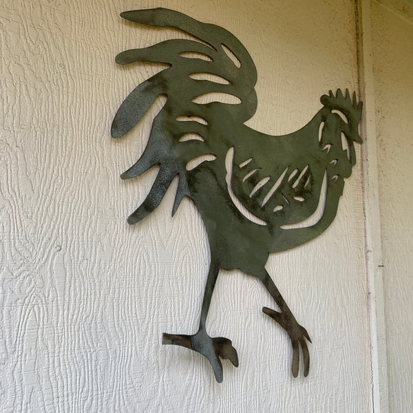 28"  X 28" CUSTOM ROOSTER LASERCUT ART WITH RING DESIGN WESTERN METAL ANIMAL ART HOME WALL DECOR BRAND NEW