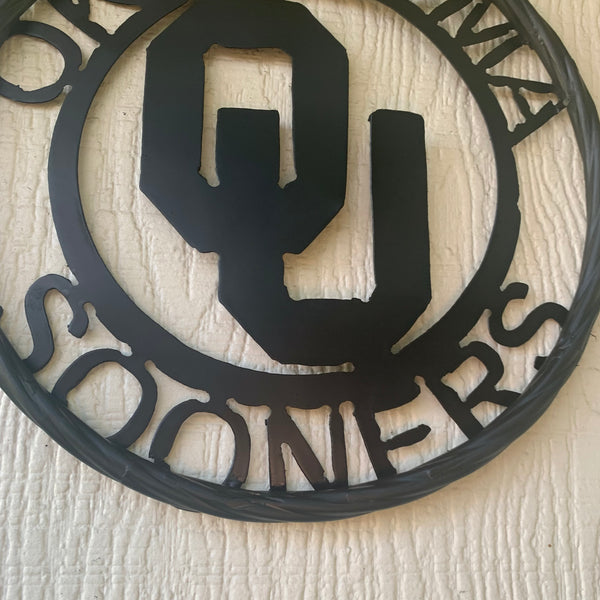 12", 18", 24", 32" OU OKLAHOMA SOONERS RUSTIC BLACK METAL CUSTOM VINTAGE CRAFT WALL ART TEAM SIGN HANDMADE