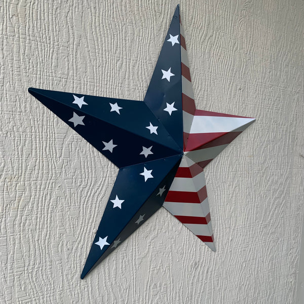 12",16",24",30",36" USA AMERICAN FLAG STAR STYLE#9 RED WHITE & BLUE METAL BARN STAR METAL WALL ART HANDMADE