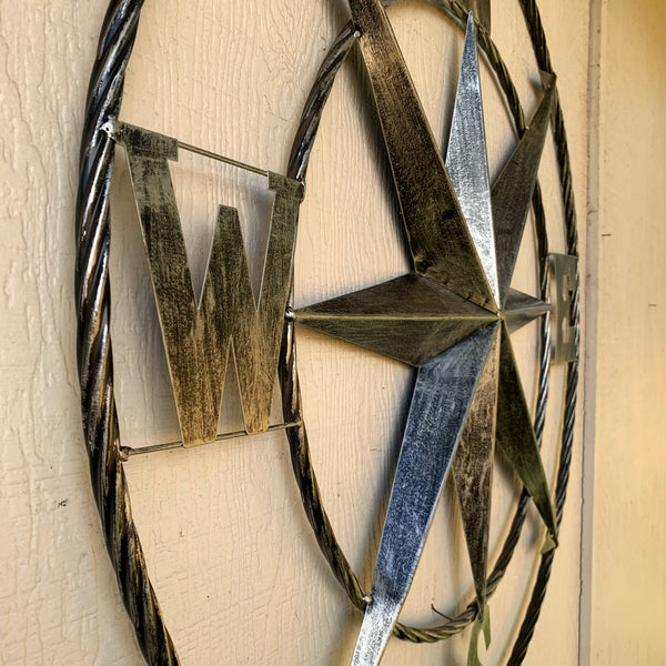 36" COMPASS GREY METAL ART WESTERN METAL ART HOME WALL DECOR RUSTIC GREY #EH10383