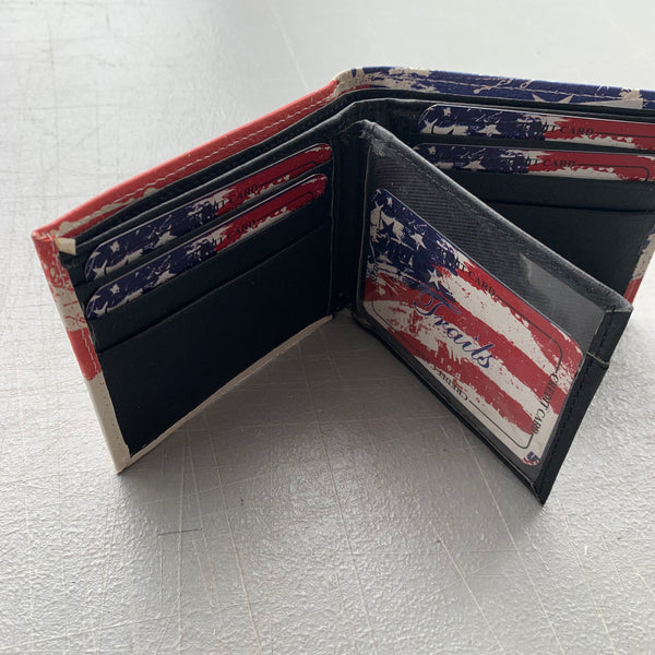 4.25" x 3.75" USA FLAG RED WHITE BLUE WALLET LEATHER BIFOLD WALLET NEW-- FREE SHIPPING