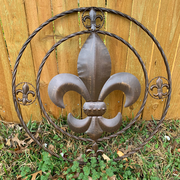 MULTI FLEUR DE LIS METAL WALL ART WESTERN HOME DECOR VINTAGE RUSTIC BROWN ART NEW