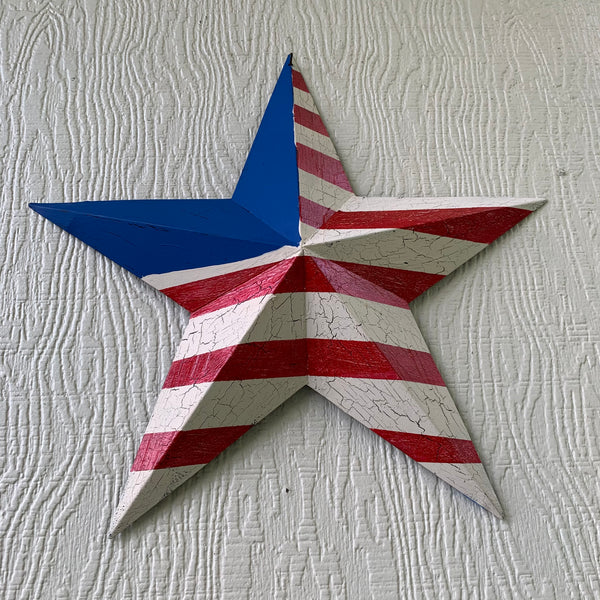 CRACKLE STAR RED WHITE BLUE Metal Wall Art Western Home Decor Handmade 9",12",16",24",30",34",36"