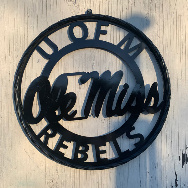 12",18",24",32" OLE MISS REBELS MISSISSIPPI BLACK CUSTOM VINTAGE METAL CRAFT TEAM SIGN HANDMADE RUSTIC BLACK