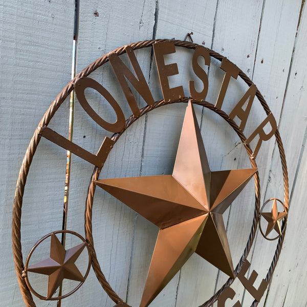 LONESTAR GARAGE STYLE CUSTOM BARN NAME STAR LONESTAR GARAGE METAL NAME BARN STAR WITH TWISTED ROPE RING 3d STAR ART WESTERN HOME DECOR RUSTIC BROWN