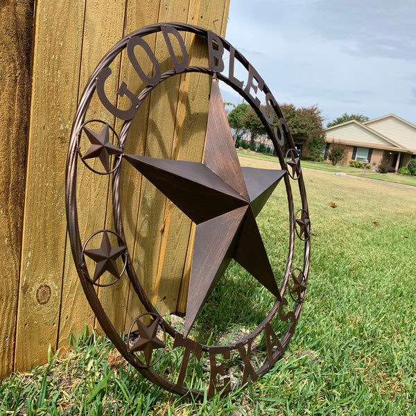 #EH11107-24" GOD BLESS TEXAS BARN LONE STAR WITH 3 SMALL STARS WESTERN HOME DECOR HANDMADE NEW