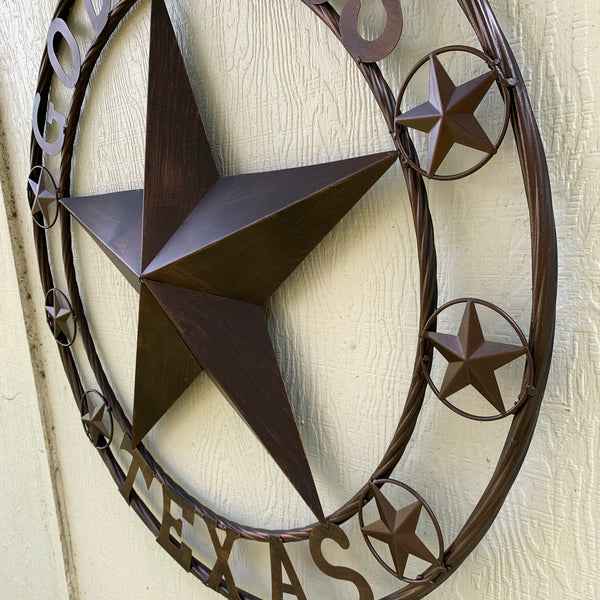#EH11107-24" GOD BLESS TEXAS BARN LONE STAR WITH 3 SMALL STARS WESTERN HOME DECOR HANDMADE NEW