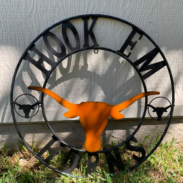 HOOKEM HORNS TEXAS LONGHORNS HOOK EM METAL CUSTOM VINTAGE CRAFT WALL ART TEAM SIGN HANDMADE