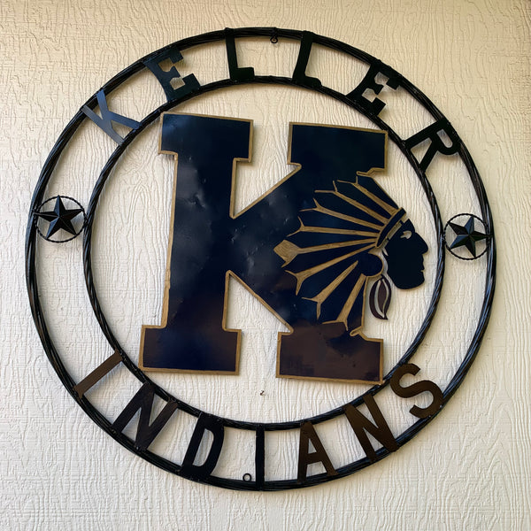 KELLER INDIANS CUSTOM VINTAGE METAL CRAFT WALL ART TEAM SIGN WESTERN HOME DECOR NEW