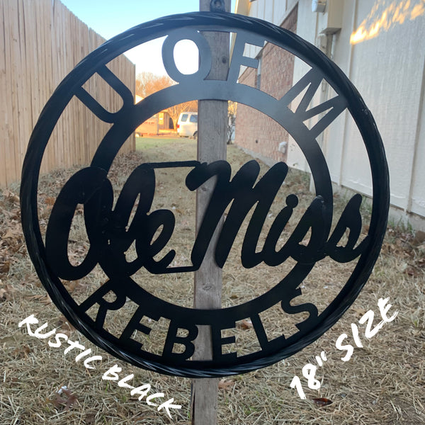 12",18",24",32" OLE MISS REBELS MISSISSIPPI BLACK CUSTOM VINTAGE METAL CRAFT TEAM SIGN HANDMADE RUSTIC BLACK